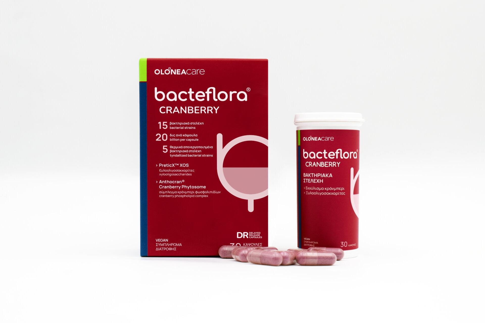 Το νέο προβιοτικό bacteflora® CRANBERRY, ιδανικό για προστασία από ουρολοιμώξεις και μυκητιάσεις, σε συσκευασία των 30 καψούλων.